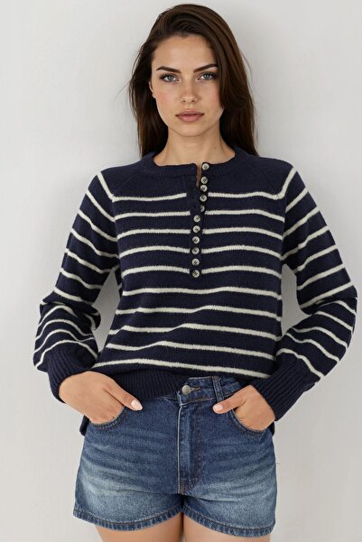 Hiccup Striped Button Collar Sweater