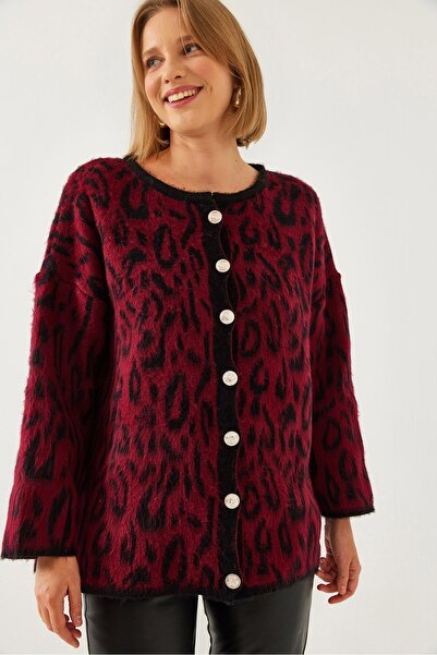 Hiccup Cardigan tricotat supradimensionat cu imprimeu leopard Bianco Lucci