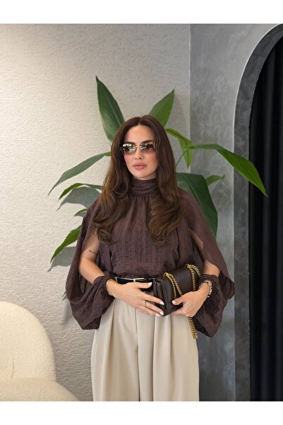 By Merve Darende Balon Yırtmaçlı Kol Şifon Bluz