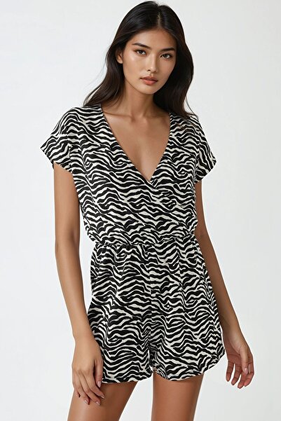Hiccup Printed V-Neck Short Leg Mini Jumpsuit Busem Collection