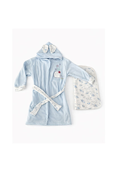 Jaju Baby طقم رداء حمام ومنشفة بقلنسوة مطرزة على شكل حوت للأطفال من 6-8 سنوات...