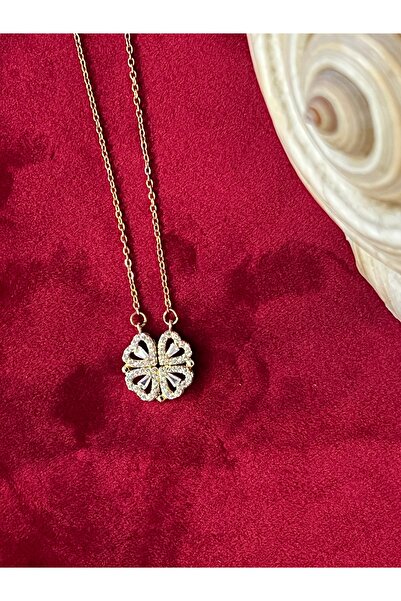 staınless steel Zirkon Taşlı Pırlanta Açılan Kalp Yonca Model Altın Renk Kadı...