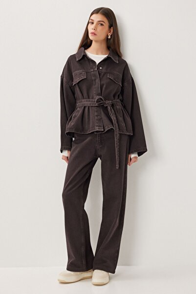 Hiccup ISTANBUL high-waisted denim two-piece set with jacket collar