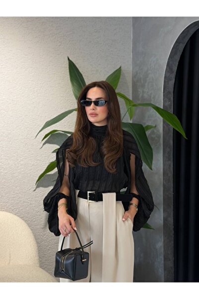 By Merve Darende Balon Yırtmaçlı Kol Şifon Bluz