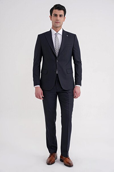 Efor Slim Fit Çift Yırtmaç Sivri Yaka Esnek Lacivert Klasik Takım Elbise TK 939