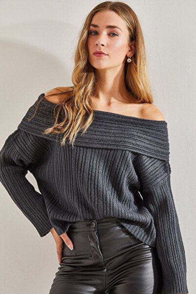 Hiccup LUCCI Off Shoulder Ribbed Knit Sweater