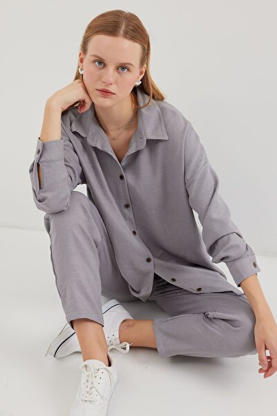 Hiccup Bdart Linen Blend Long Sleeve Shirt and Pants Set