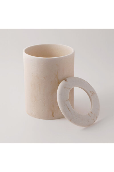 homez Polyresin Waste Bin With Lid, Beige 20.5*20.5*27Cm