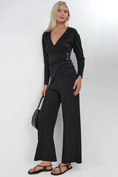 Hiccup Accessory Detailed Blouse & Pants Two-Piece Set Berşan Collection