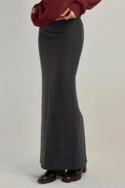 Hiccup Elastic Waist Soft Textured Slit Skirt