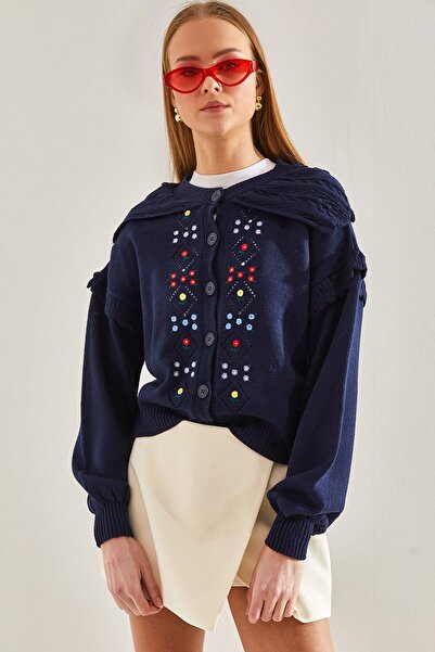 Hiccup Cardigan tricotat cu detaliu de guler brodat Bianco Lucci