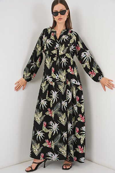 Hiccup Bdart Buttoned V-Neck Patterned Maxi Dress