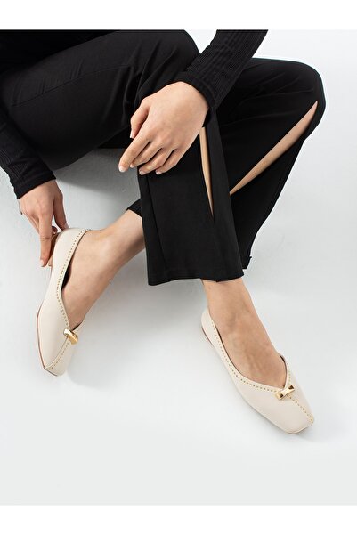 ALEMDAR AYAKKABI İCONA Κρεμ Πινέζα Γυναικείες Μπαλαρίνες