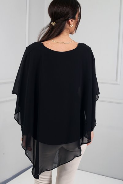 By Saygı Women's Stone Detailed Chiffon Lycra Long Sleeve Blouse