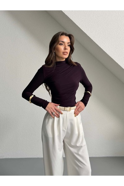 mydukkan.co High Collar Draped Long Sleeve Blouse