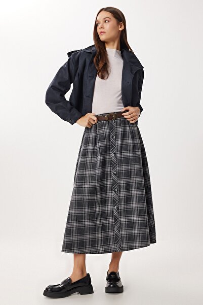 Hiccup Fustă midi cu talie înaltă și închidere cu nasturi ISTANBUL