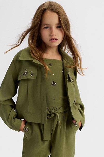 NK Κοριτσίστικο πουκάμισο από κασμίρι 8-14 ετών Χακί