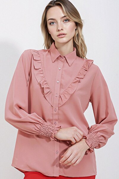 Hiccup Bdart Textured Knitted Shirt with Button Closure and Collar Detail