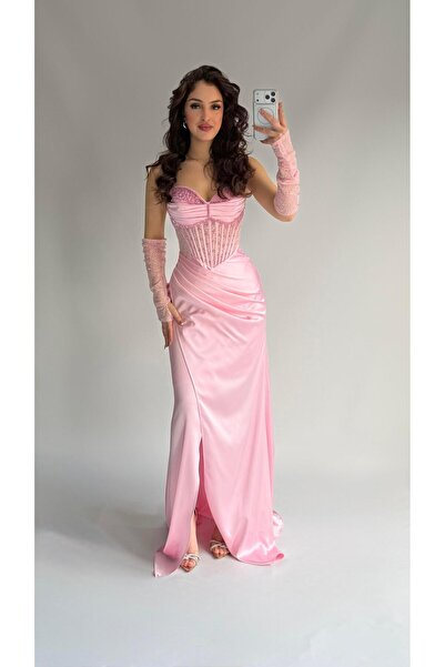 AYŞENUR DİNÇER Gronland Eldivenli Abiye Pembe