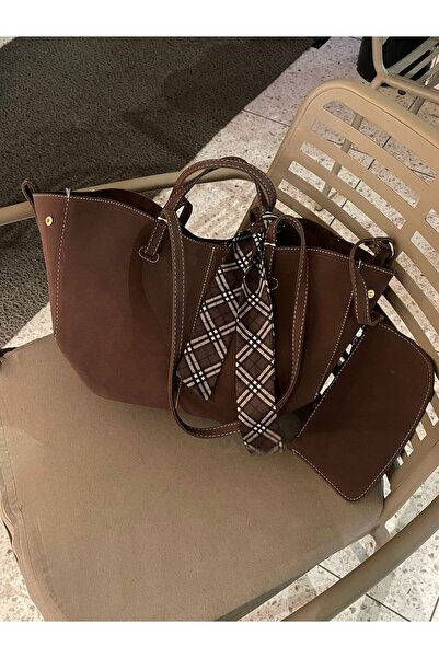 na nura collection Brown Suede Scarf and Wallet Polen Hand and Shoulder Bag