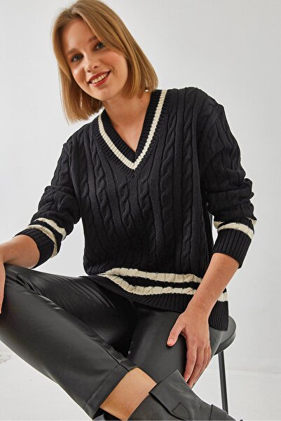 Hiccup Bianco Lucci V-neck striped knitted sweater