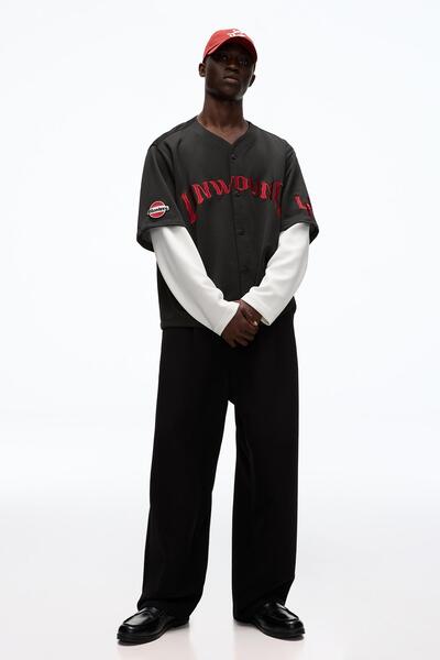 Bershka Nakışlı çift boxy fit kollu gömlek