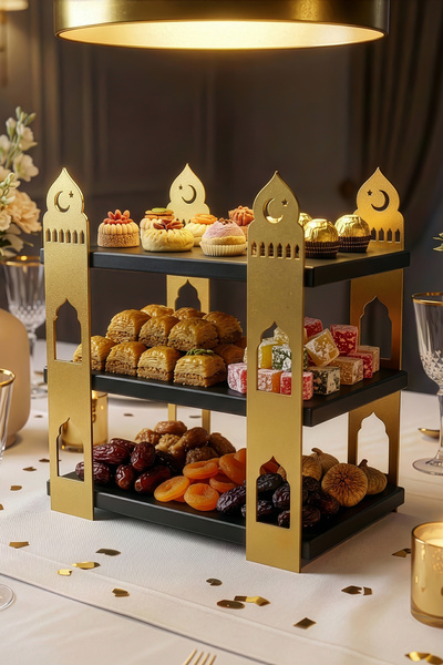iwa concept Ramadan Iftar Sahur Serving Stand - Wood and Metal Table Decoration