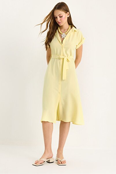 Hiccup V-neck button midi dress with border details