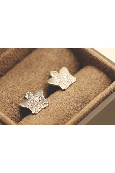 atellier47 925 silver earrings with a rod, angel pattern decorated with zircon