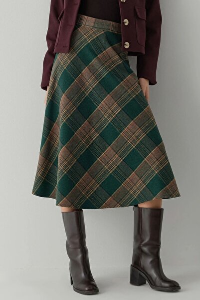 Hiccup Fustă maxi în carouri, linie A, cu închidere cu fermoar