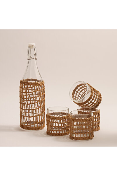 LA MESA 5 قطع من زجاجات العصير الزجاجية والأكواب مع حامل قشة ورقية سعة 1 لتر