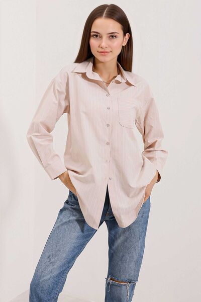 Hiccup BDART Pocket Detail, Plus Size, риза от поплин с райета