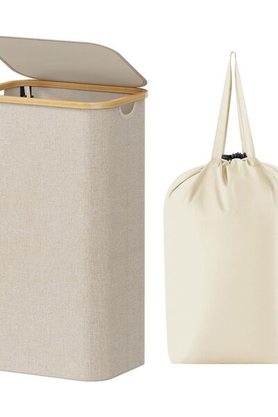 Dotail Lifewit Laundry Basket, 43x32x75 cm, lid, removable inner bag, bamboo ...