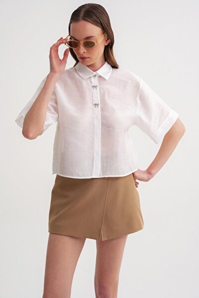 Hiccup Mixray short-sleeved crop shirt with stone accessories