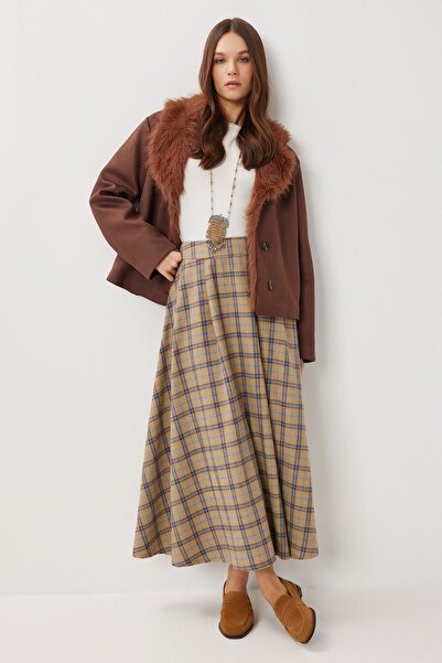 Hiccup ISTANBUL High-waisted pleated midi skirt with check print