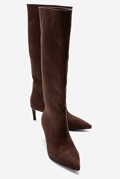 LuviShoes Cami̇la Brown Suede Women's Heeled Boots