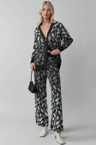 Hiccup Set cardigan tricotat jacquard cu decolteu în V și pantaloni largi MY ...