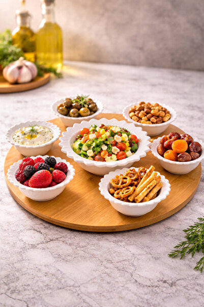 YzHome 8 Piece Rotating Bamboo Porcelain Presentation Bowl Plate