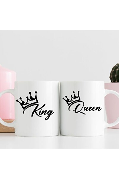 kubdekor King & Queen Couple Single-Sided Printed Double Mug Cup Gift for Val...