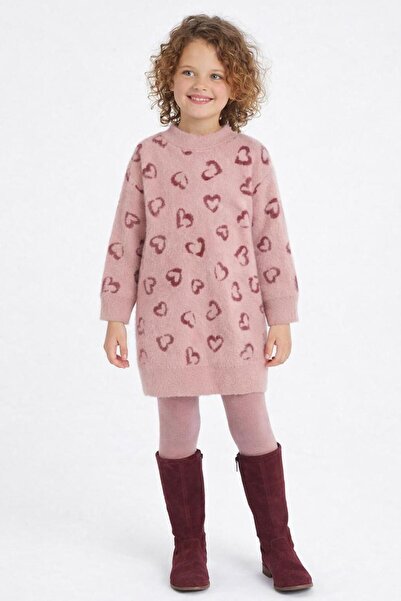 MAYORAL Kız Çocuk Kalp Desenli Yumuşak Dokulu Triko Tunik Elbise