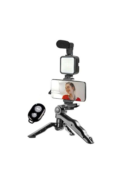 Tenzo Kit Vlogging 4 în 1 KD 4920 – Suport telefon, Lumină LED, Microfon, Tre...
