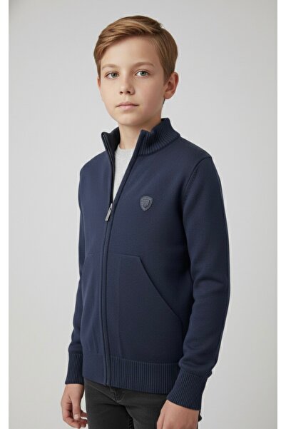 ADA YILDIZ KİDS Pulover tricotat pentru băieți, albastru marin, cu fermoar, 6...