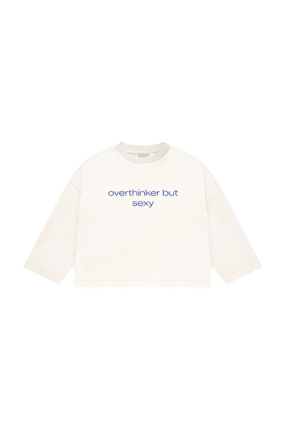 lethestudios Overthinker but S*Xy Printed Long Sleeve Basic T-Shirt