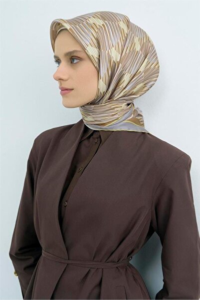 Armine Sura Pure Silk Scarf 9533 - 83 Gray Yellow Line Pattern