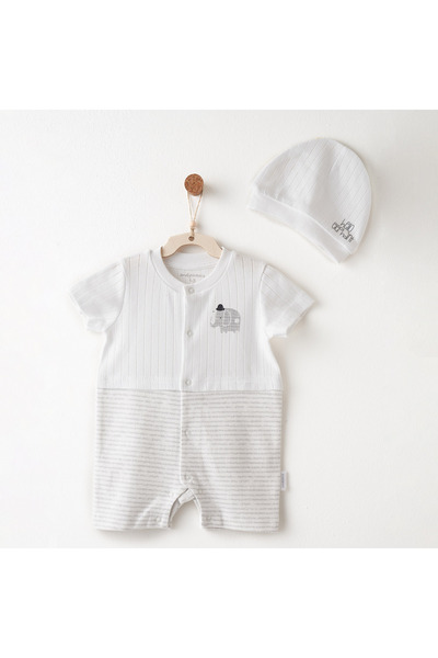 andywawa طقم ملابس أطفال من قطعة واحدة مع قبعة، تصميم جاكارد مع طباعة 'Hello ...