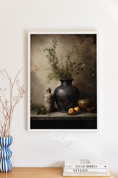 tablodea Pictură artistică rustică pentru bucătărie cu vază ceramică vintage ...