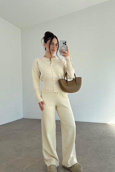 solena sln Set de tricotaje ecru cu ținte pentru femei