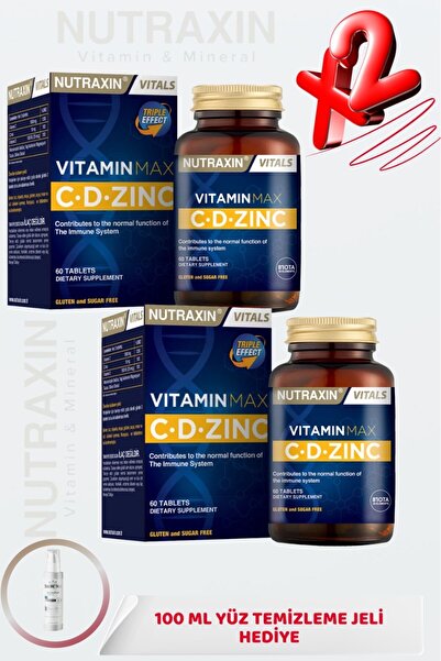 Nutraxin Vitamin Max C-D Zinc 60 Tablets (2 Pcs) + 100 ml Face Washing Gel Gift