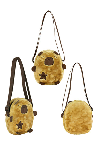 ÜMİT ÇANTA Capybara Brown Crossbody Plush Bag 17X20X5