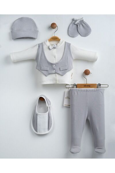 Eda Baby 5-Piece Newborn Set with Vest and Bow Tie - 100% Cotton Baby Boy Set